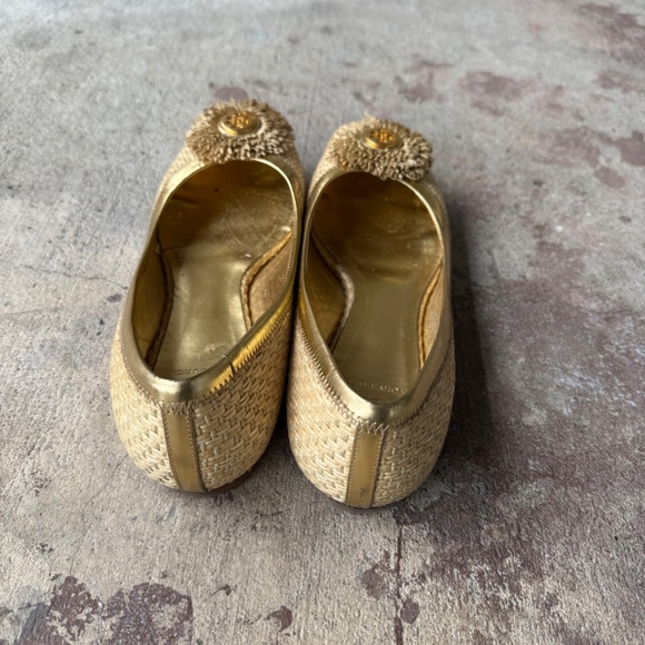 Tory Burch Ballet Flats Straw Size 9.5 Gold Women's Shoes - Picture 5 of 7